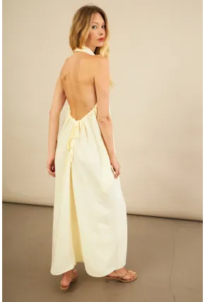 Kadın Sarı Sırtı Açık Maxi Gömlek Elbise ELN3132