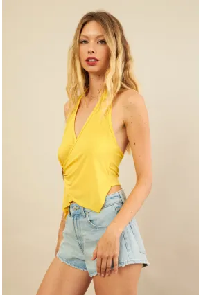 Kadın Sarı Tokalı Asimetrik Crop Bluz AN8134