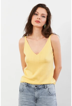 Kadın Sarı V Yaka Triko Bluz KZ546