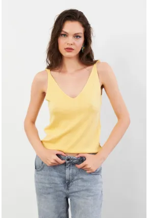 Kadın Sarı V Yaka Triko Bluz KZ546