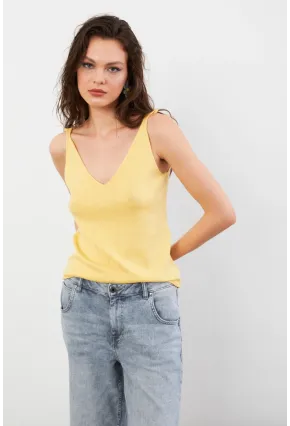 Kadın Sarı V Yaka Triko Bluz KZ546