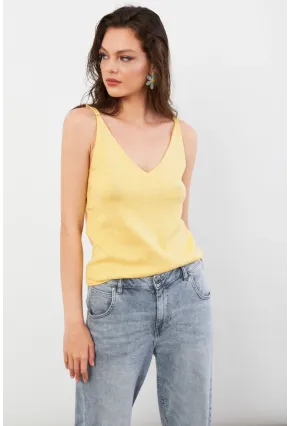 Kadın Sarı V Yaka Triko Bluz KZ546