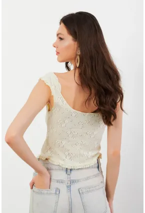 Kadın Sarı Volanlı Düğmeli Bluz KED7324