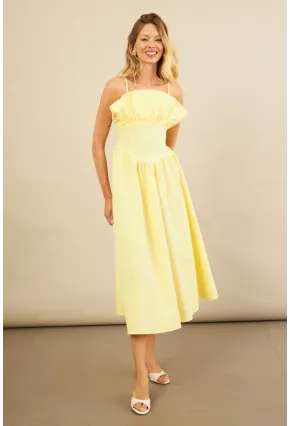 Kadın Sarı Volanlı Midi Elbise MİL4856