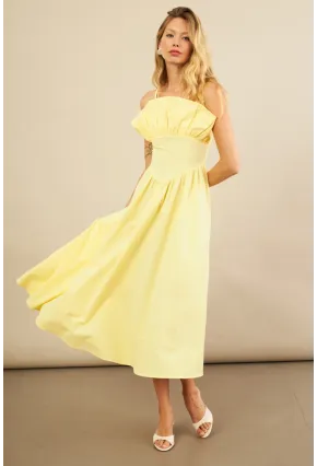 Kadın Sarı Volanlı Midi Elbise MİL4856