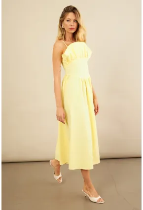 Kadın Sarı Volanlı Midi Elbise MİL4856