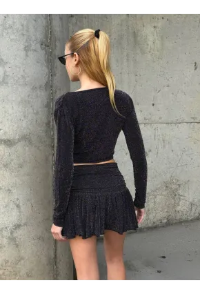 Kadın Simli Aksesuar Detay Crop Bluz