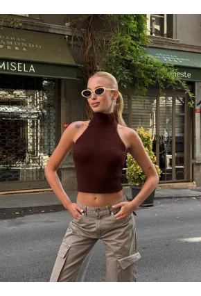 Kadın Sırt Açık Balıkçı Yaka Yumoş Crop Bluz