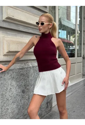 Kadın Sırt Açık Balıkçı Yaka Yumoş Crop Bluz