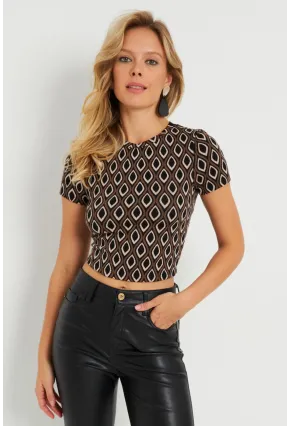 Kadın Sırt Dekolteli Crop Bluz Kahverengi AYD271