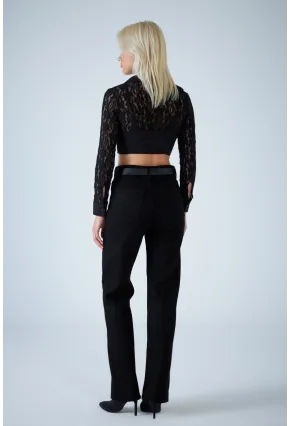 Kadın Siyah Agraflı Crop Bluz KM500