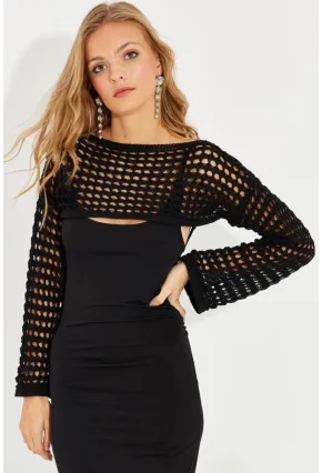 Kadın Siyah Ajurlu Bolero YV115