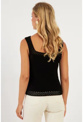 Kadın Siyah Ajurlu Triko Bluz YV258