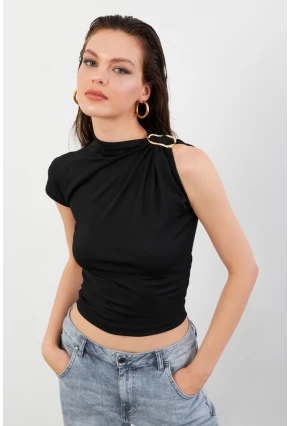 Kadın Siyah Aksesuarlı Bluz EY3129