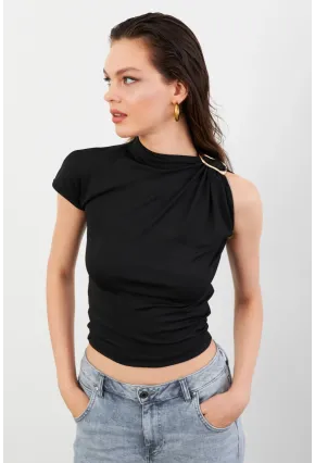 Kadın Siyah Aksesuarlı Bluz EY3129