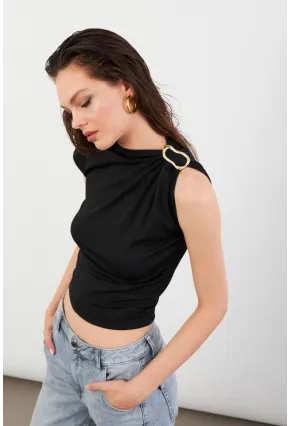 Kadın Siyah Aksesuarlı Bluz EY3129