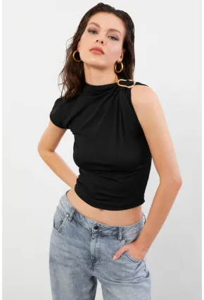 Kadın Siyah Aksesuarlı Bluz EY3129