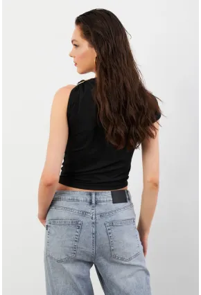 Kadın Siyah Aksesuarlı Bluz EY3129