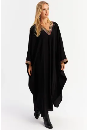 Kadın Siyah Aksesuarlı Şeritli Maxi Elbise ALO12