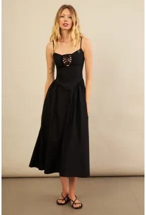 Kadın Siyah Askılı Detaylı Midi Elbise YEL221653