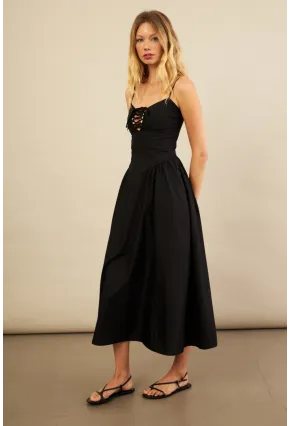 Kadın Siyah Askılı Detaylı Midi Elbise YEL221653