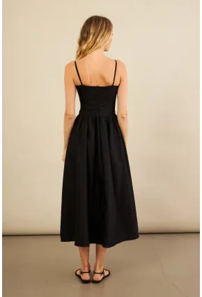 Kadın Siyah Askılı Detaylı Midi Elbise YEL221653