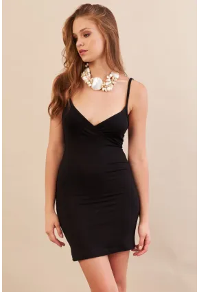 Kadın Siyah Askılı Mini Elbise LPP1129-90