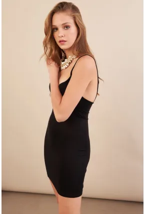 Kadın Siyah Askılı Mini Elbise LPP1129-90