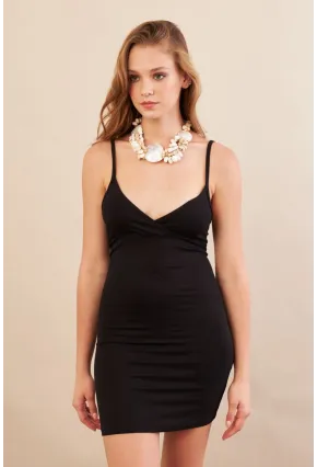 Kadın Siyah Askılı Mini Elbise LPP1129-90