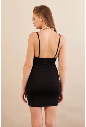 Kadın Siyah Askılı Mini Elbise LPP1129-90
