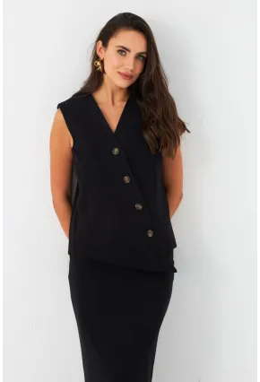 Kadın Siyah Astarlı Asimetrik Yelek RAD50102