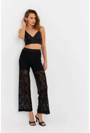 Kadın Siyah Astarlı Dantel Pantolon FLS04