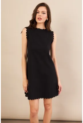 Kadın Siyah Astarlı Mini Keten Elbise AYD415