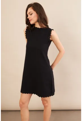 Kadın Siyah Astarlı Mini Keten Elbise AYD415