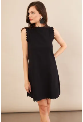 Kadın Siyah Astarlı Mini Keten Elbise AYD415