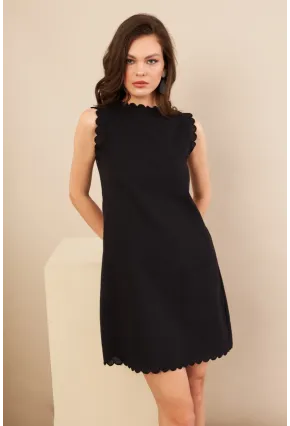 Kadın Siyah Astarlı Mini Keten Elbise AYD415