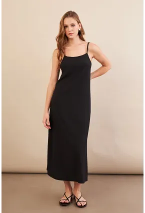 Kadın Siyah Ayarlanabilir Askılı Bürümcük Midi Elbise MX9455