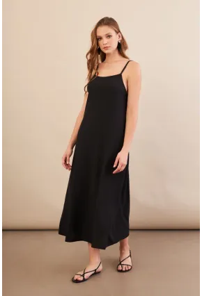 Kadın Siyah Ayarlanabilir Askılı Bürümcük Midi Elbise MX9455