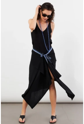 Kadın Siyah Bağlamalı Anvelop Midi Etek EY3131