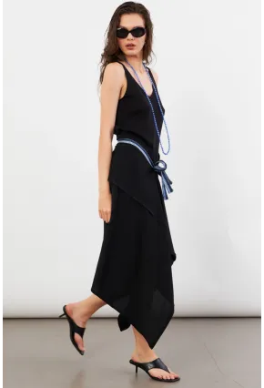 Kadın Siyah Bağlamalı Anvelop Midi Etek EY3131