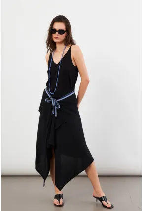 Kadın Siyah Bağlamalı Anvelop Midi Etek EY3131