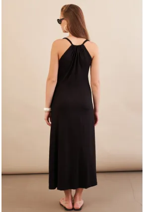 Kadın Siyah Bağlamalı Kruvaze Midi Elbise EY3107