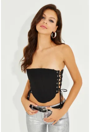 Kadın Siyah Balenli Kuş Gözlü Sırt Fermuarlı Büstiyer YEL82