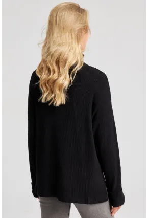 Kadın Siyah Balıkçı Fitilli Triko Kazak AYD257