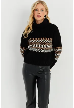 Kadın Siyah Balıkçı Triko Kazak YZ527