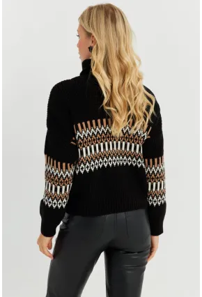 Kadın Siyah Balıkçı Triko Kazak YZ527