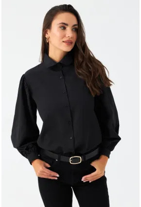Kadın Siyah Balon Kol Gömlek MZER416