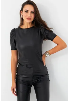 Kadın Siyah Balon Kol Sıvama Bluz TF35