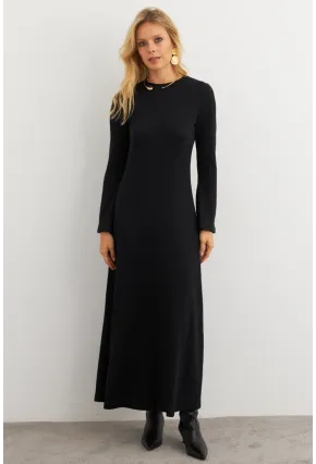 Kadın Siyah Basic Maxi Elbise COL30