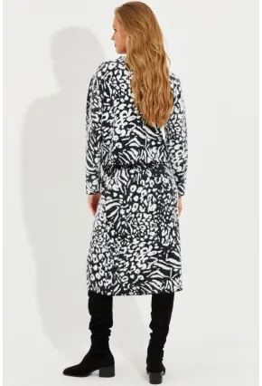 Kadın Siyah-Beyaz Desenli Alt Üst Triko Yumoş Etek Takım VİN30201